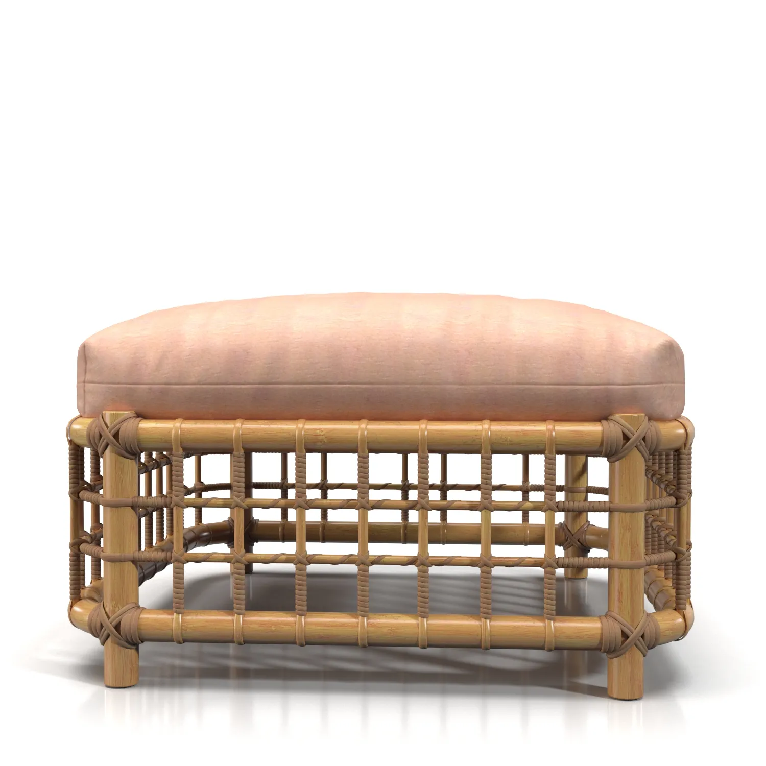 Mid Century Modern Rattan Cube Foot Stool PBR 3D Model_01